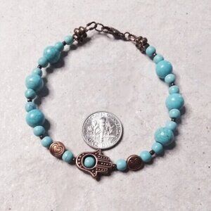 2/$25!!! Hamsa Hand Blessings Bracelet! Turquoise Howlite + Copper Beads!